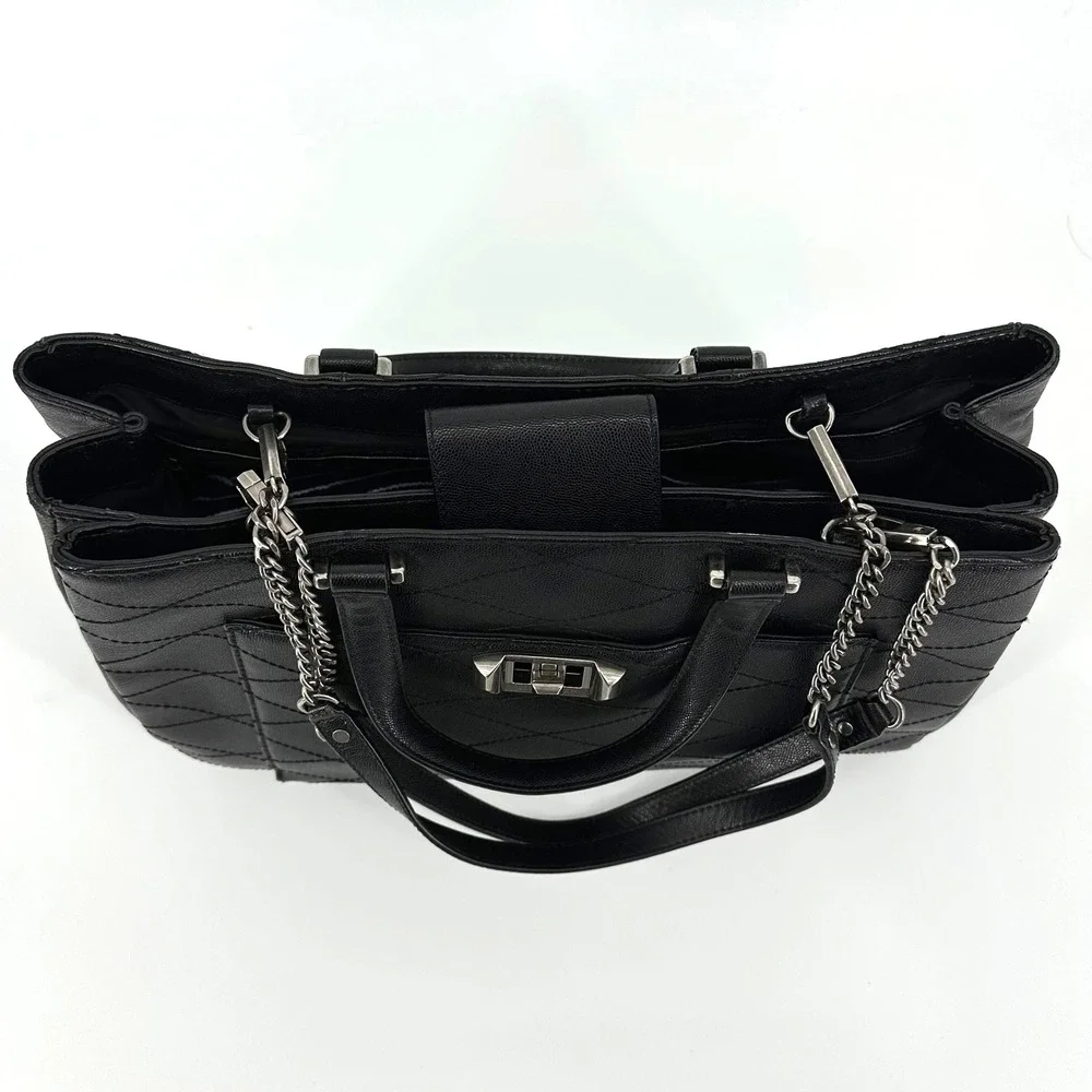 Rebecca Minkoff Je T'aime‎ Work Tote Shoulder Bag Black Diamond Stitched Leather